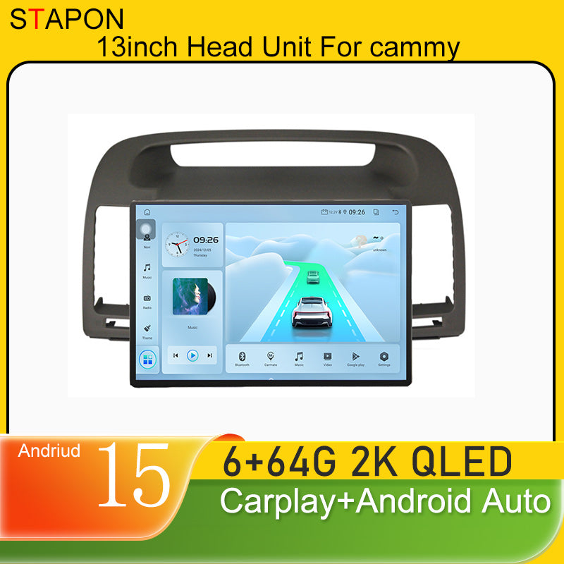STAPON 13inch 6+64GB for  toyota camry 2002-2005 android16 2k 1920x1200p screen carplay android auto 2.5D qled SCREEN quad CORE car android headunit car android stereo WiFi Bluetooth 5.0 GPS FM rear view S132
