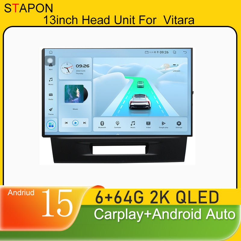 STAPON 13inch 6+64GB for suzuki vitara 2016-2020 android16 2k 1920x1200p screen carplay android auto 2.5D qled SCREEN quad CORE car android headunit car android stereo WiFi Bluetooth 5.0 GPS FM rear view S132