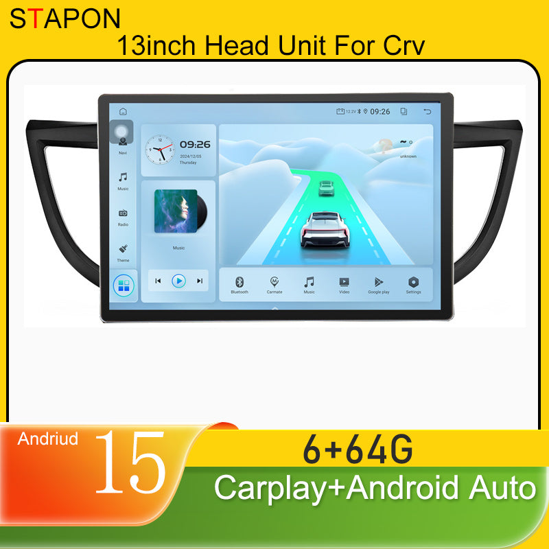 STAPON 13inch 6+64GB for honda crv 2012-2016 android16 2k 1920x1200p screen carplay android auto 2.5D qled SCREEN quad CORE car android headunit car android stereo WiFi Bluetooth 5.0 GPS FM rear view S132
