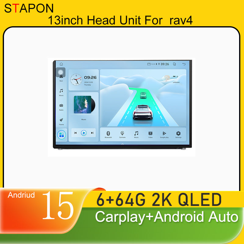 STAPON 13inch 6+64GB for toyota rav4 2019-2023 android16 2k 1920x1200p screen carplay android auto 2.5D qled SCREEN quad CORE car android headunit car android stereo WiFi Bluetooth 5.0 GPS FM rear view S132