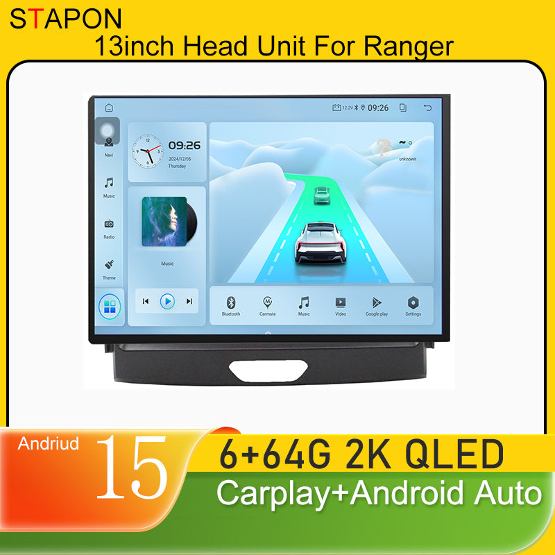 STAPON 13inch 6+64GB for ford everest ranger 2016-2023 android16 2k 1920x1200p screen carplay android auto 2.5D qled SCREEN quad CORE car android headunit car android stereo WiFi Bluetooth 5.0 GPS FM rear view S132