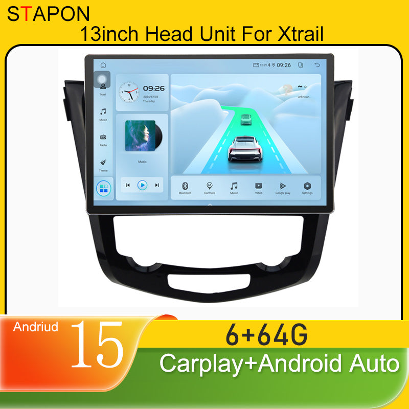 STAPON 13inch 6+64GB for nissan xtrail 2014-2018 android16 2k 1920x1200p screen carplay android auto 2.5D qled SCREEN quad CORE car android headunit car android stereo WiFi Bluetooth 5.0 GPS FM rear view S132