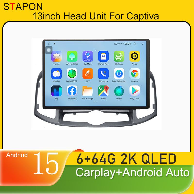 STAPON 13inch 6+64GB for chevrolet captiva 2012-2017 android16 2k 1920x1200p screen carplay android auto 2.5D qled SCREEN quad CORE car android headunit car android stereo WiFi Bluetooth 5.0 GPS FM rear view S132