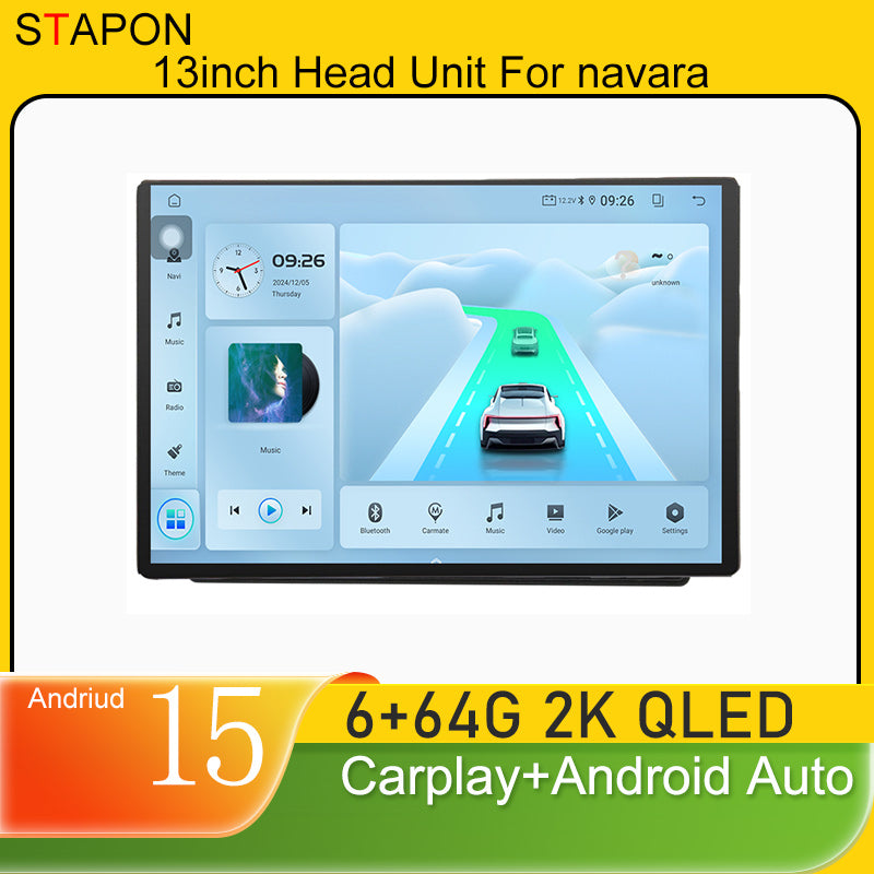 STAPON 13inch 6+64GB for nissan navara d40 2005-2010 android16 2k 1920x1200p screen carplay android auto 2.5D qled SCREEN quad CORE car android headunit car android stereo WiFi Bluetooth 5.0 GPS FM rear view S132