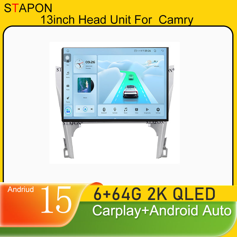 STAPON 13inch 6+64GB for toyota camry 2012-2015 android16 2k 1920x1200p screen carplay android auto 2.5D qled SCREEN quad CORE car android headunit car android stereo WiFi Bluetooth 5.0 GPS FM rear view S132