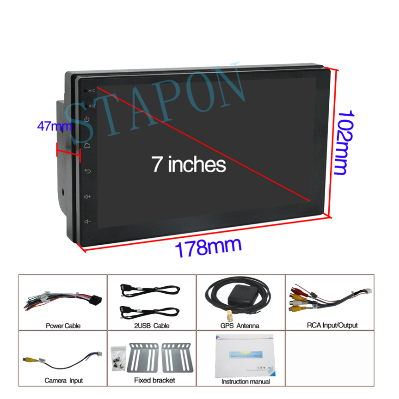 STAPON 7inch 6+64GB 4+64GB android16 carplay android auto 2din Car stereo headunit touch screen Multimedia Player Bluetooth WIFI GPS rear view FM Steering wheel control USB A7