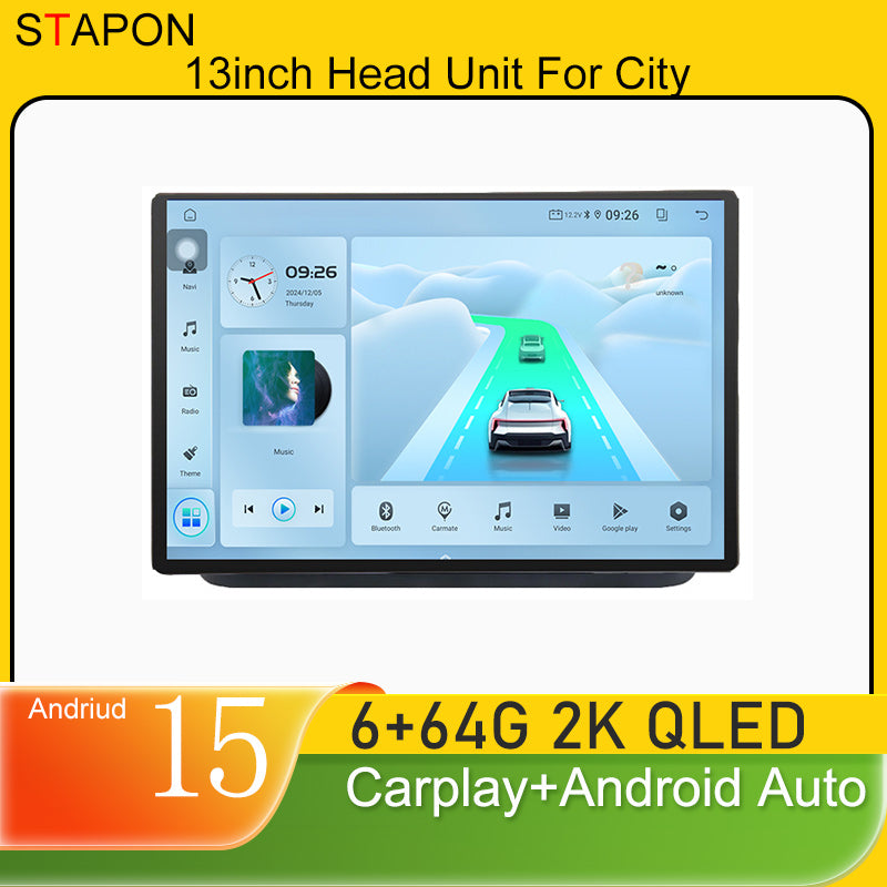 STAPON 13inch 6+64GB for honda city 2021-2024 android16 2k 1920x1200p screen carplay android auto 2.5D qled SCREEN quad CORE car android headunit car android stereo WiFi Bluetooth 5.0 GPS FM rear view S132