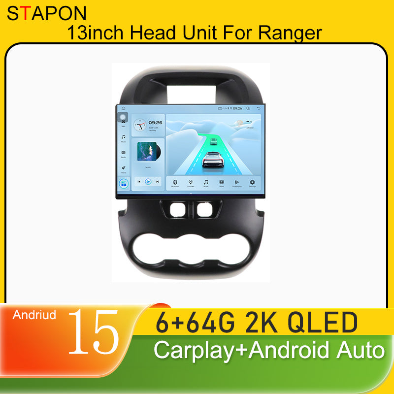 STAPON 13inch 6+64GB for ford ranger 2009-2015 android16 2k 1920x1200p screen carplay android auto 2.5D qled SCREEN quad CORE car android headunit car android stereo WiFi Bluetooth 5.0 GPS FM rear view S132
